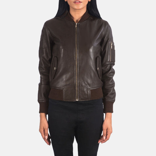 Ava MA-1 Brown Leather Bomber Jacket