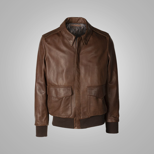 Brown Men's Lambskin A-2 Flight Leather Jacket