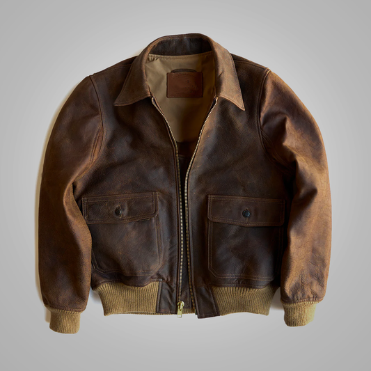 Brown Men’s Flying RAF Aviator Cowhide Leather Biker Jacket
