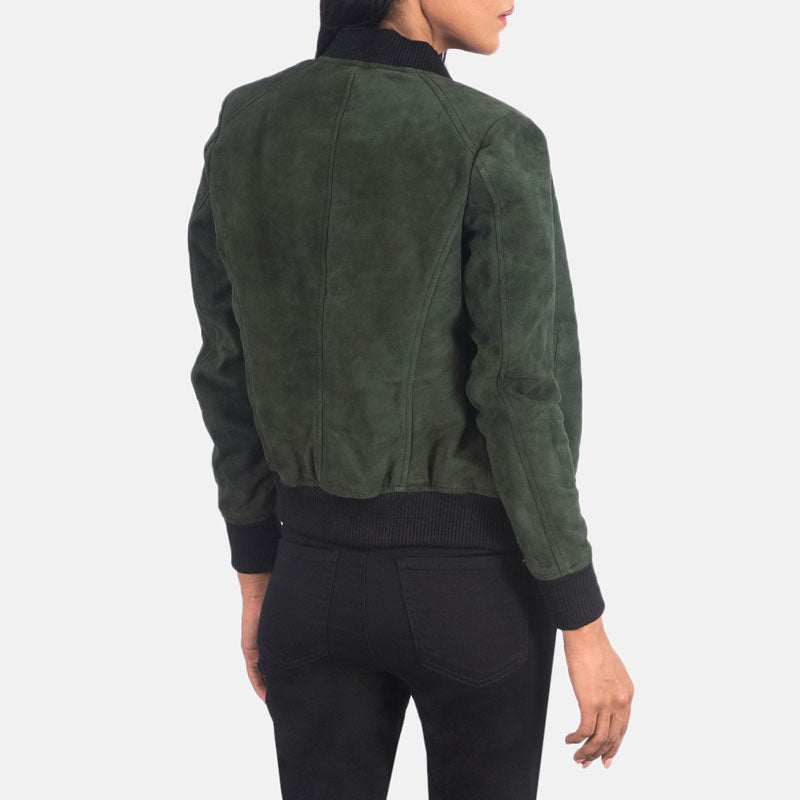 Bliss Green Suede Leather Bomber Jacket