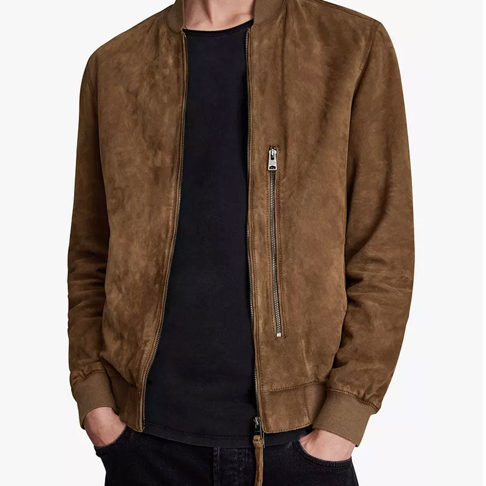 Men’s Brown Suede Real Leather Bomber Jacket