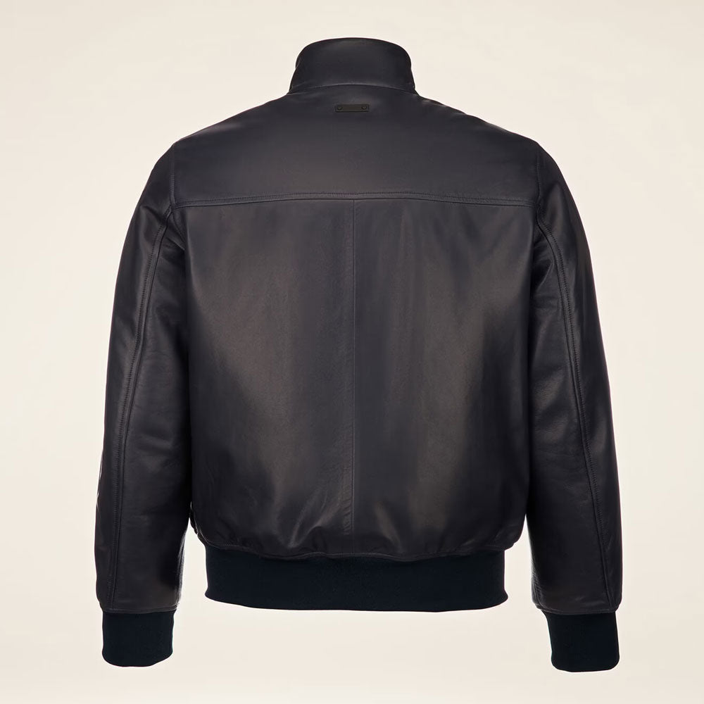 Men’s Shiny Black Bomber Leather Jacket