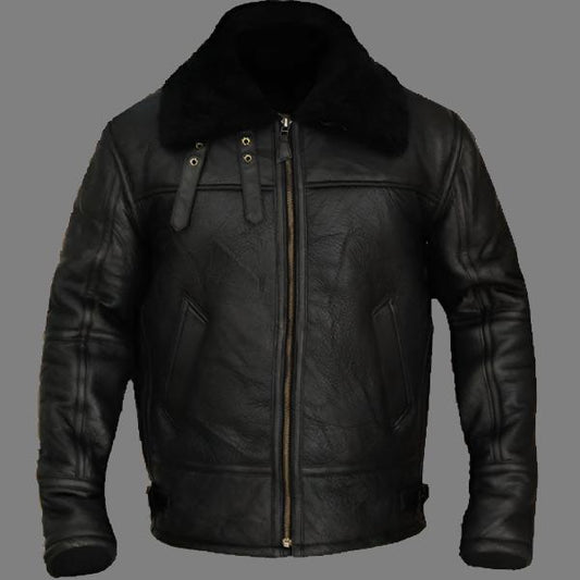 B3 Aviator Bomber Sheepskin Black Leather Jacket