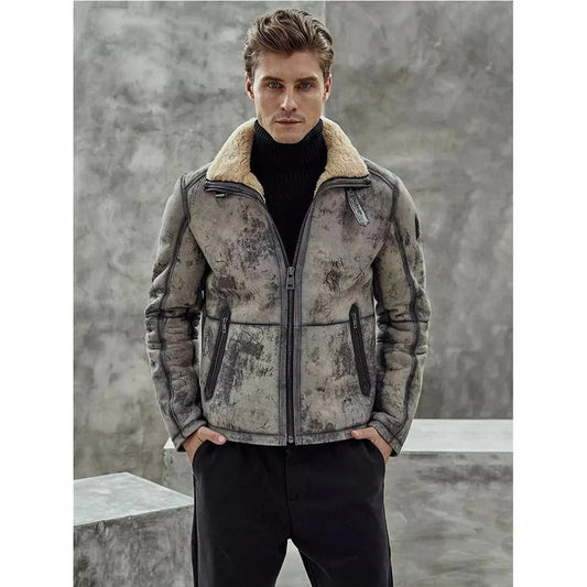 Mens Distressed Shearling Leather Jacket Classic Comfort Meets Rugged Style