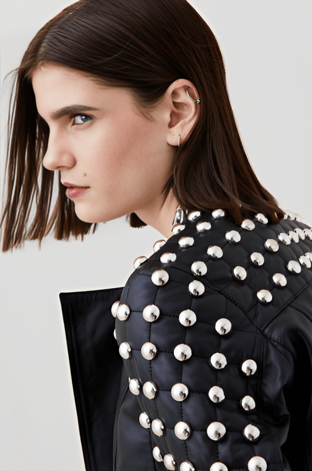 Women's Black Quilted Studded Leather Jacket