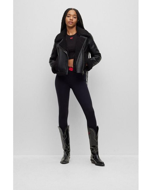 Women's Black Shearling Biker Leather Jacket