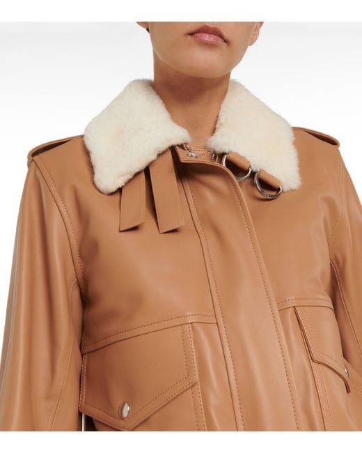 Women's Tan Brown Shearling Bomber Leather Jacket