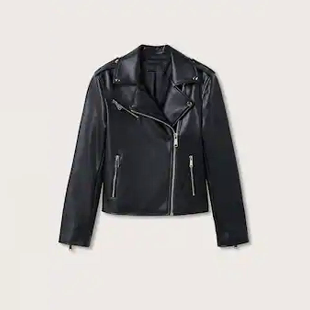 Women's Sleek Black Lambskin Leather Biker Jacket