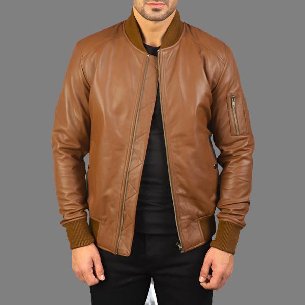 Bomia Ma-1 Brown Leather Bomber Jacket