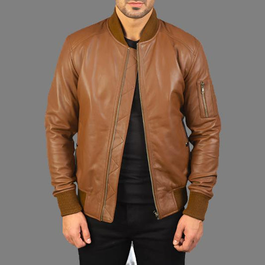 Bomia Ma-1 Brown Leather Bomber Jacket