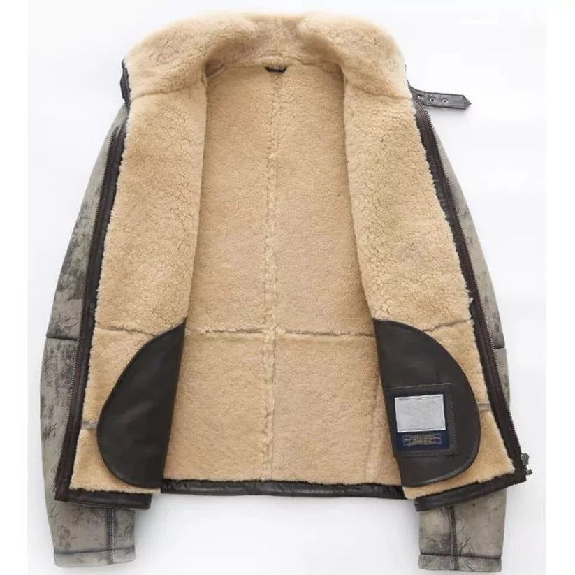 Mens Distressed Shearling Leather Jacket Classic Comfort Meets Rugged Style