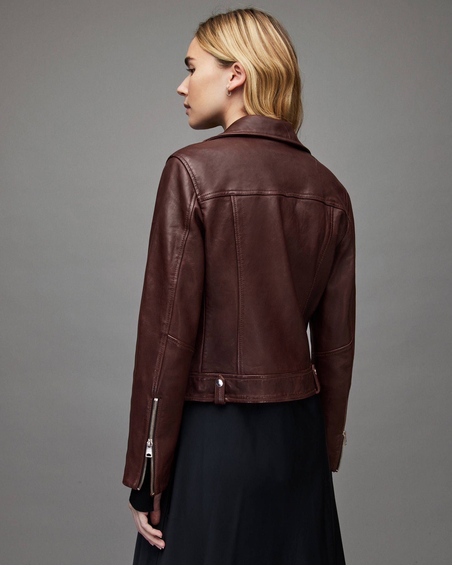Women's Maroon Leather Biker Jacket – Classic & Stylish