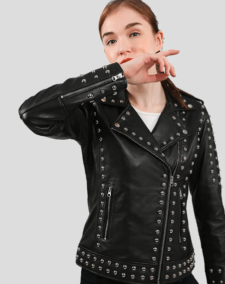 Women's Black Studded Leather Biker Jacket