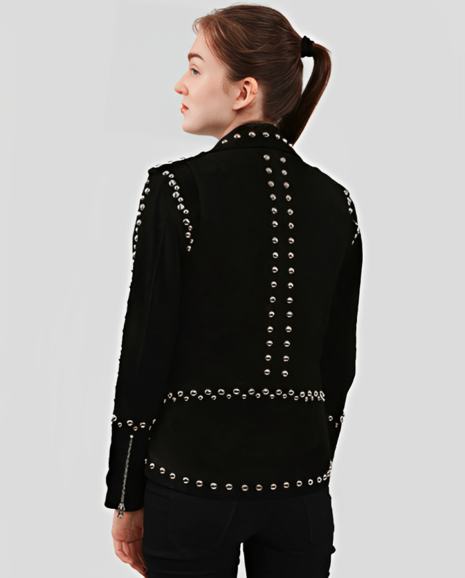 Women's Black Studded Suede Leather Biker Jacket