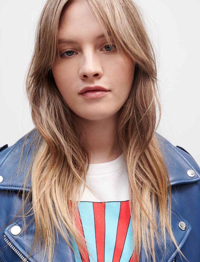 Women's Wine Blue Biker Leather Jacket With Belt