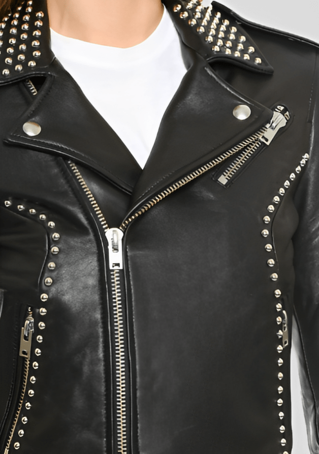 Women's Black Studded Biker Leather Jacket