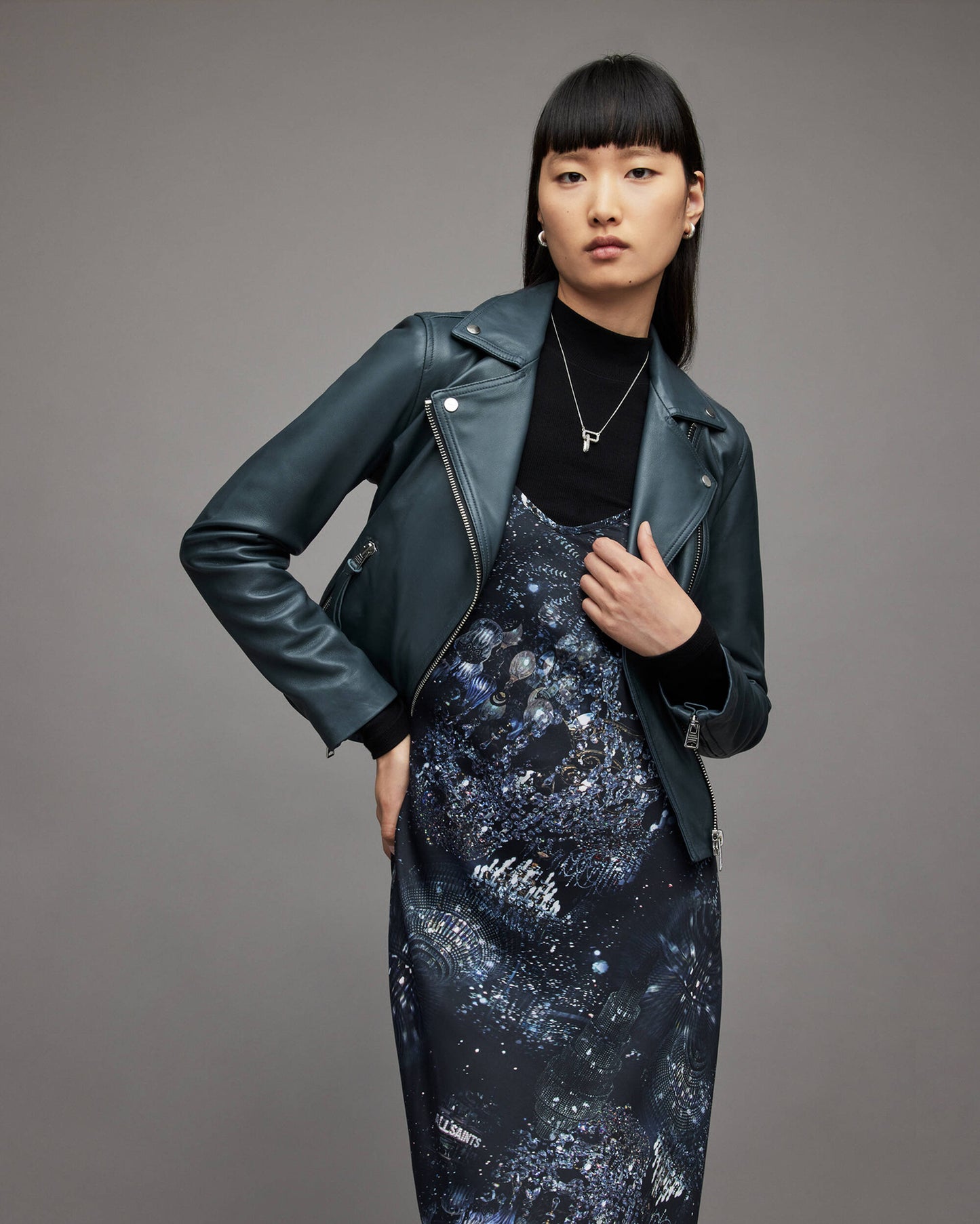 Women's Emerald Green Leather Biker Jacket