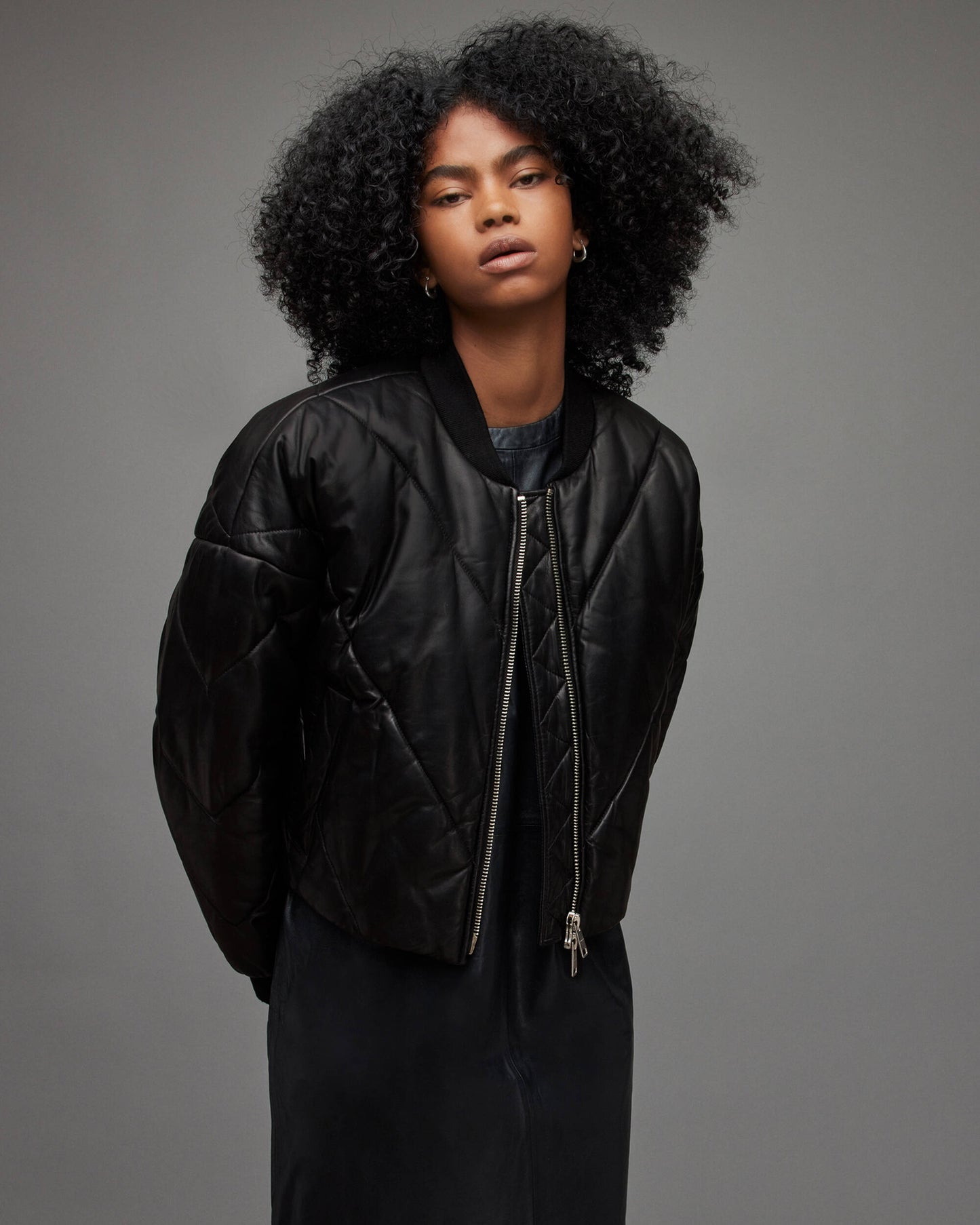 Women's Black Puffer Leather Jacket - Sleek and Warm