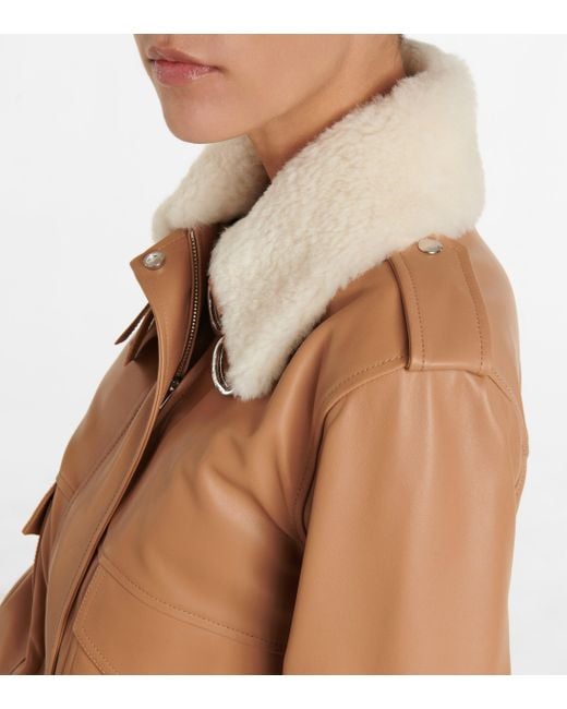 Women's Tan Brown Shearling Bomber Leather Jacket