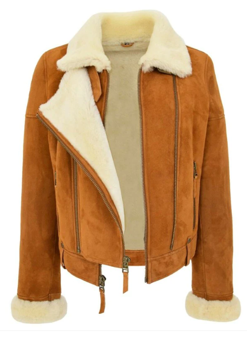 Women's Brown Sheepskin Leather Biker Jacket