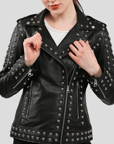 Women's Black Studded Leather Biker Jacket