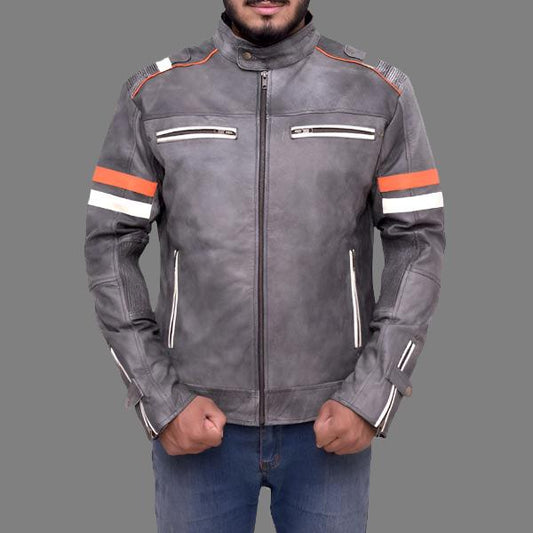 Fossil Grey Retro Biker Jacket