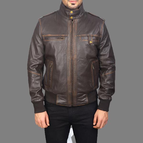 Glen Street Brown Leather Bomber Jacket