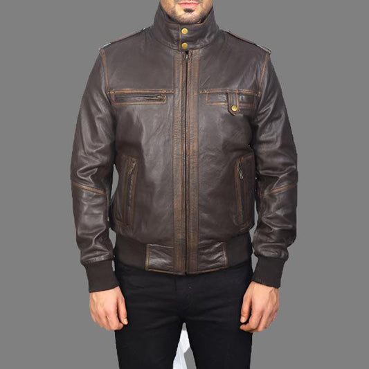 Glen Street Brown Leather Bomber Jacket