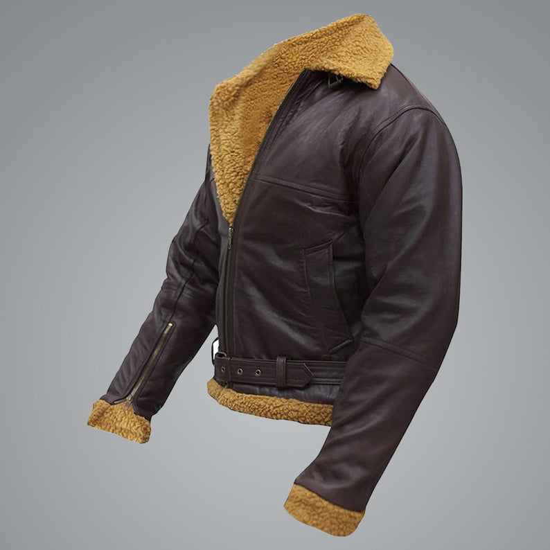 Men’s Flying Aviator Winter Sheepskin Shearling Bomber Leather Jacket