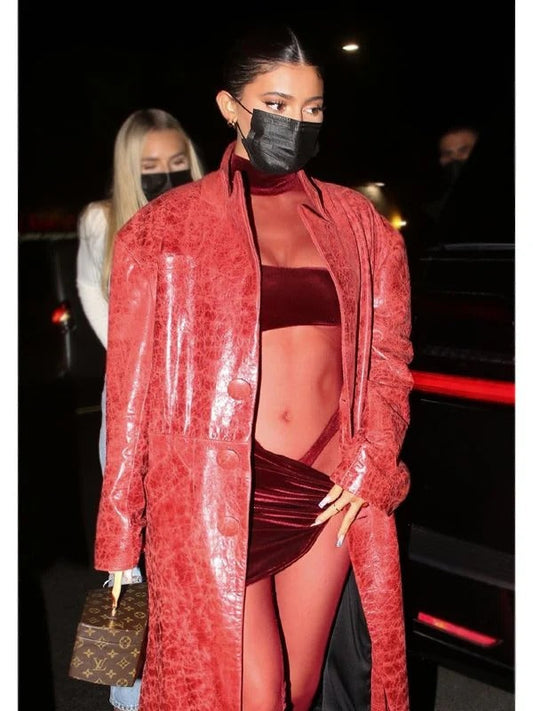 Kylie Jenner Red Trench Coat  Avanzar Leather