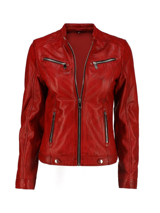 Ladies Real Leather Stylish Biker Red Jacket  Avanzar Leather