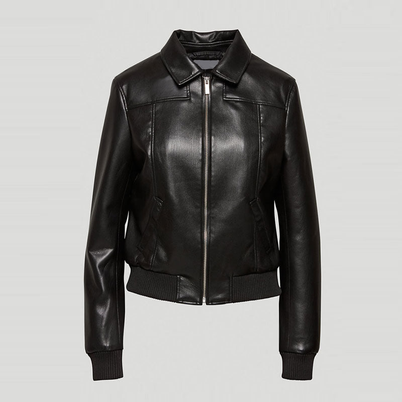 Black Women's Aviator Sheepskin Leather Bomber Jacket