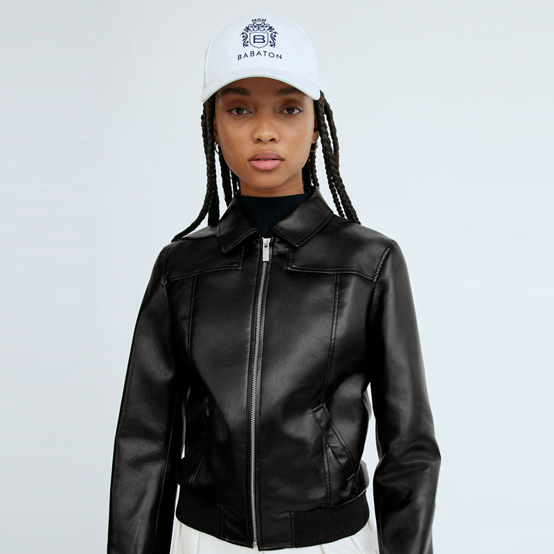 Black Women's Aviator Sheepskin Leather Bomber Jacket