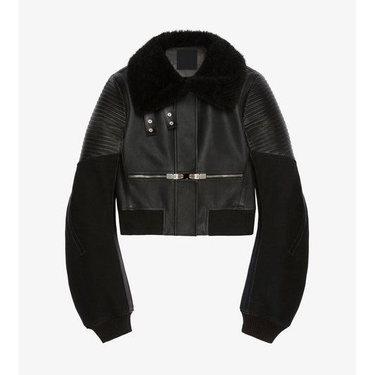 Women's Black RAF Sheepskin Shearling Aviator Leather Bomber Jacket