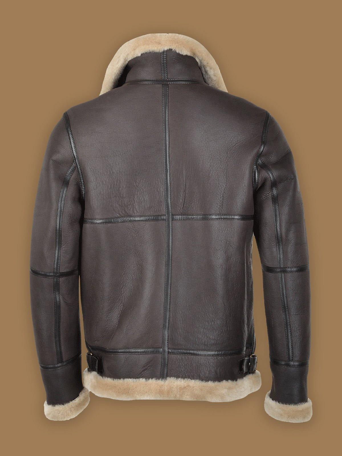 Men’s Dark Brown RAF Shearling Bomber Leather Jacket - Rugged & Warm