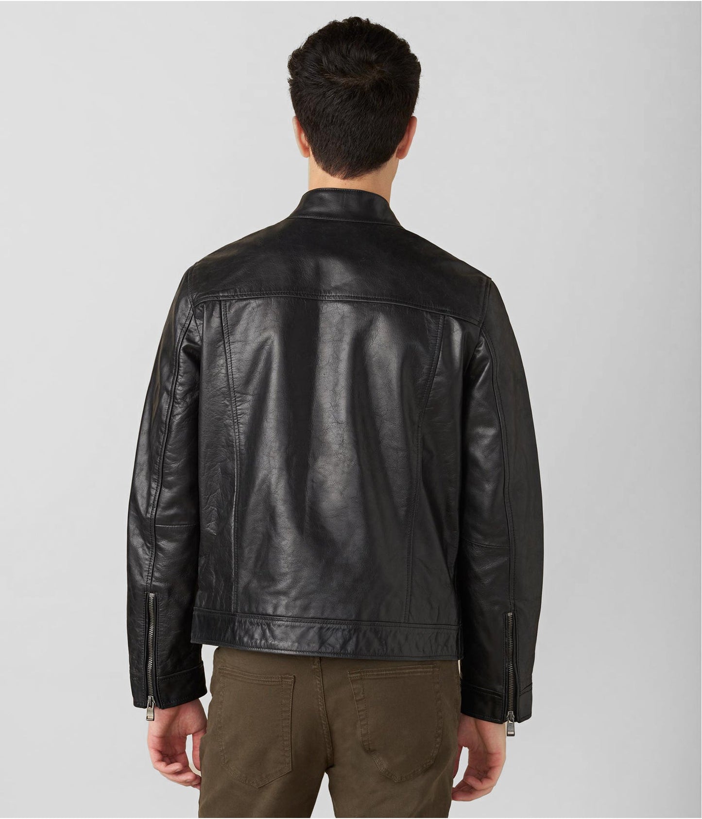 Men's Black Leather Moto Jacket with Stripes - Bold & Stylish