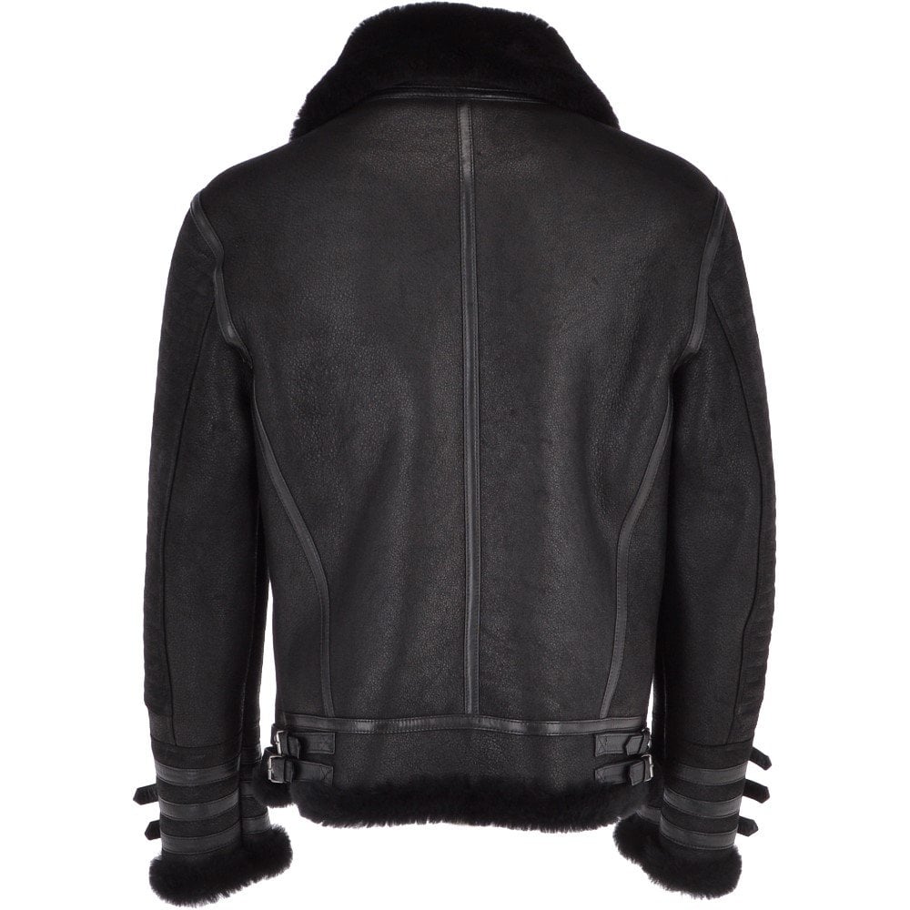 Men's Black Aviator Flying Bomnber Shearling Leather Jacket by Avanzar