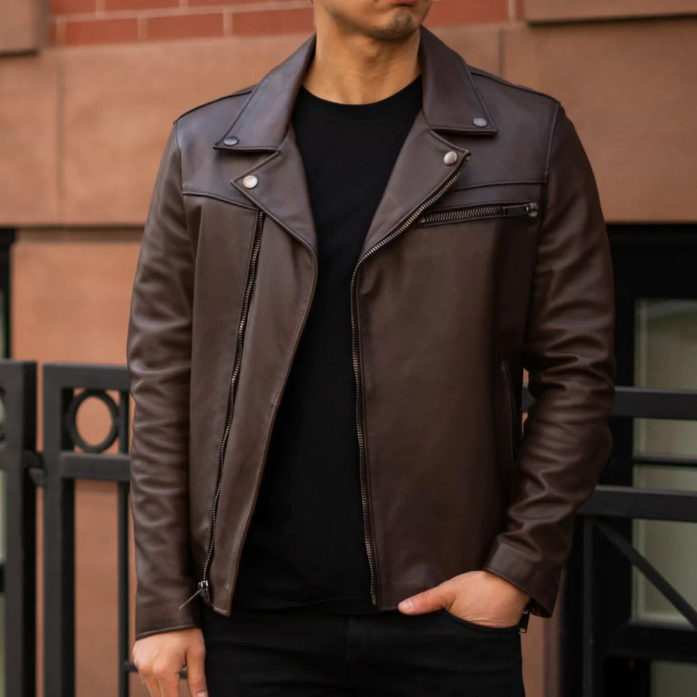 Men’s Brown Motorcycle Leather Racer Jacket