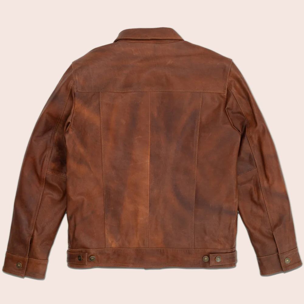 Men’s Goatskin Plain Brown Trucker Leather Jacket by Avanzar