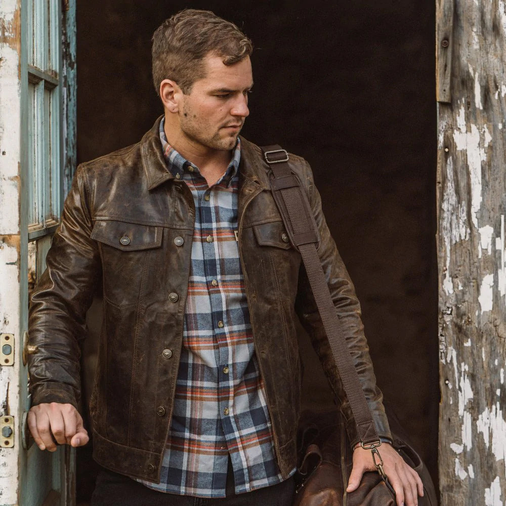 Men’s Lambskin Iconic Brown Trucker Leather Jacket