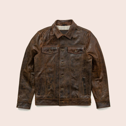 Men’s Lambskin Iconic Brown Trucker Leather Jacket