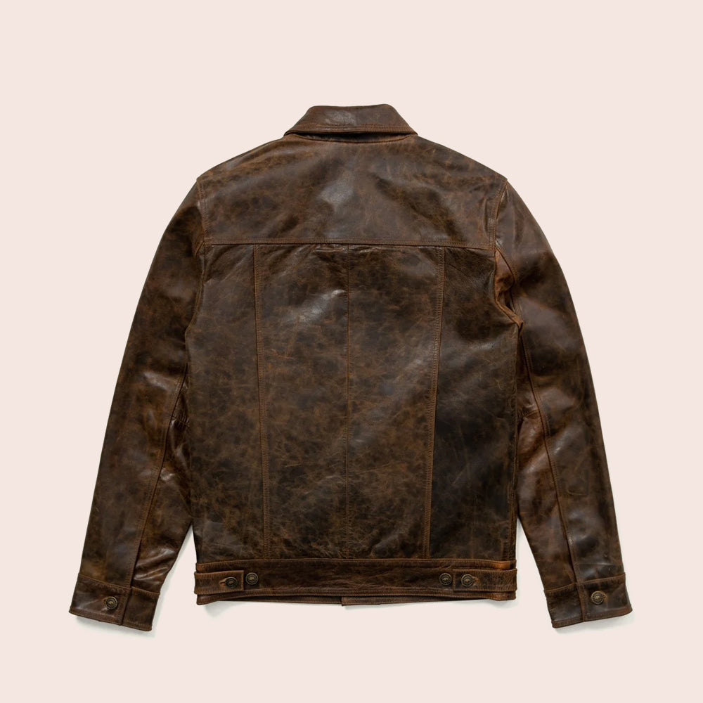 Men’s Lambskin Iconic Brown Trucker Leather Jacket