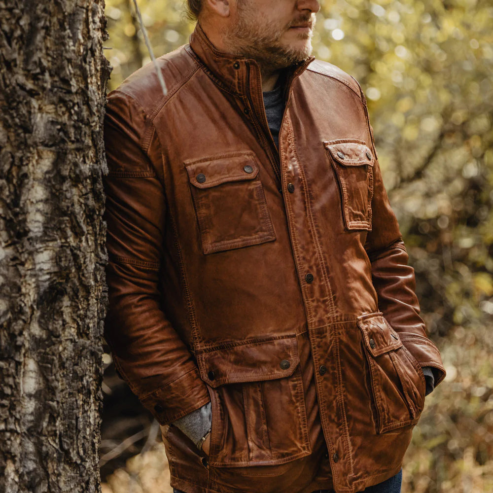 Men’s Pure Fine Grain Lambskin Brown Leather Field Jacket by Avanzar