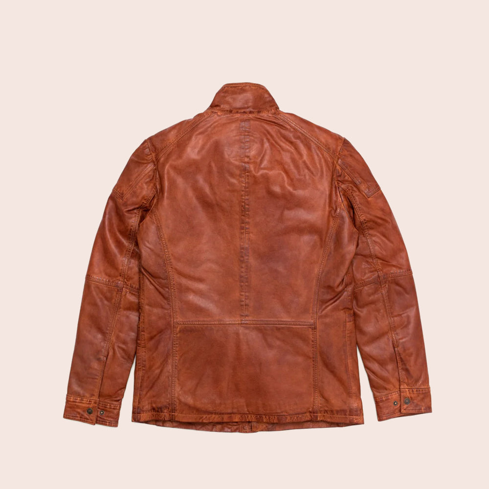 Men’s Pure Fine Grain Lambskin Brown Leather Field Jacket by Avanzar