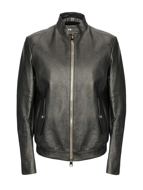 Men's Shiny Jet Black Leather Jacket