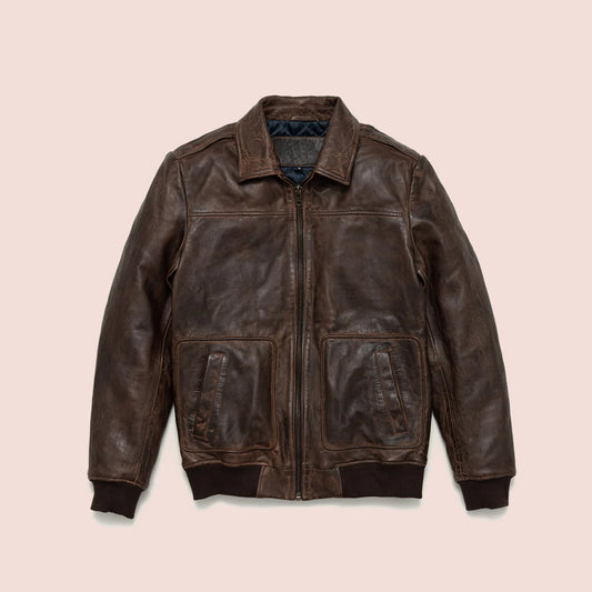 Men's Vintage Lambskin A2 Brown Leather Bomber Jacket - Classic & Timeless