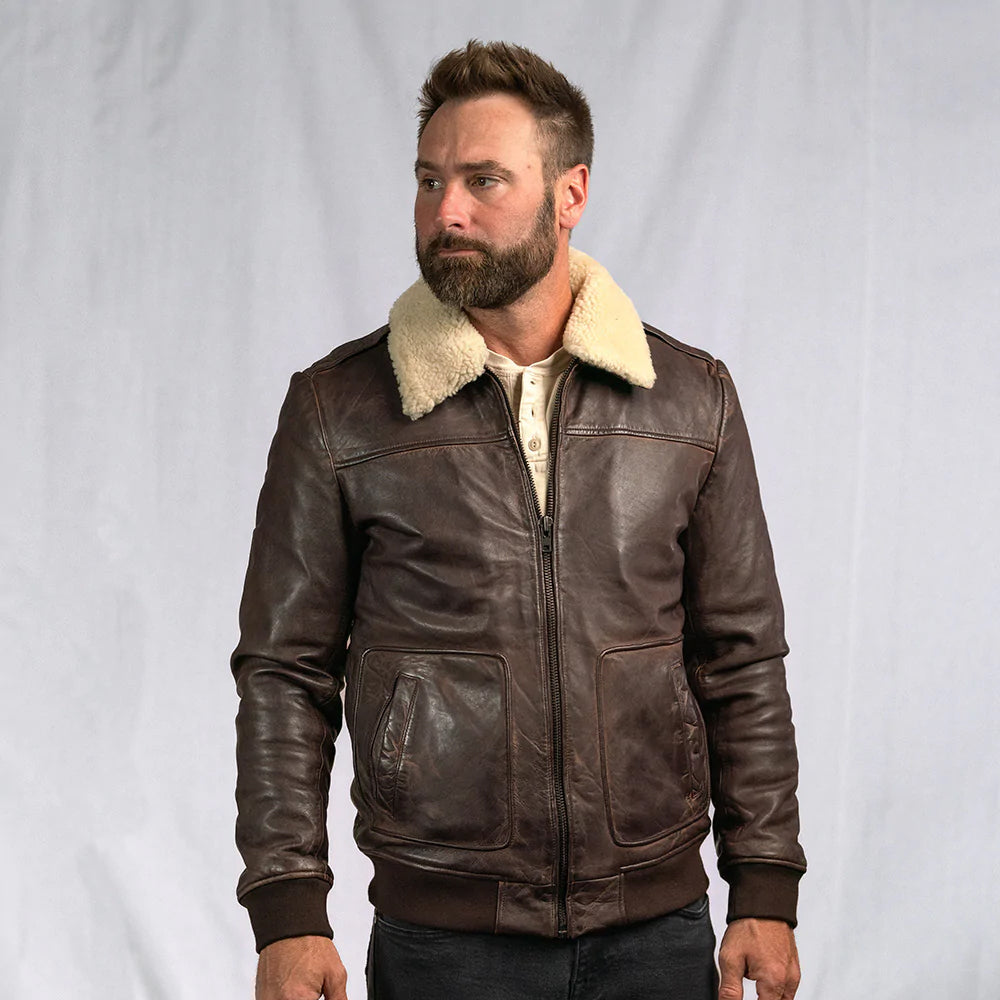 Men's Vintage Lambskin A2 Brown Leather Shearling Bomber Jacket - Timeless & Warm