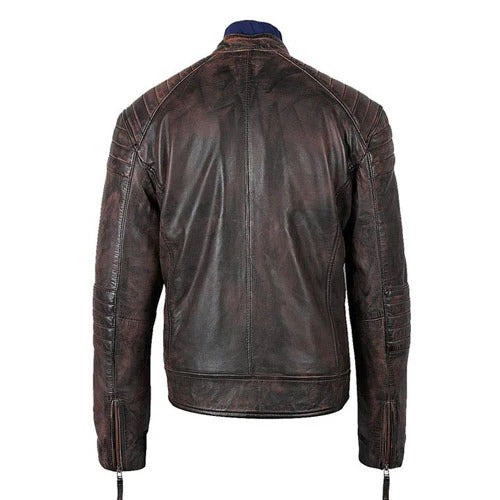 Men’s Benton Distressed Brown Moto Style Leather Jacket Rugged Biker Classic
