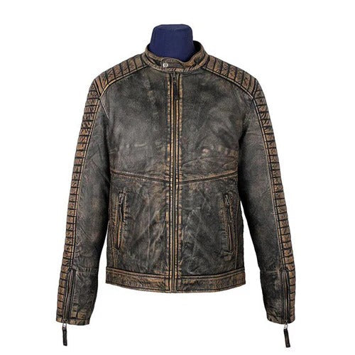 Men’s Black Distressed Leather Jacket Rugged Style