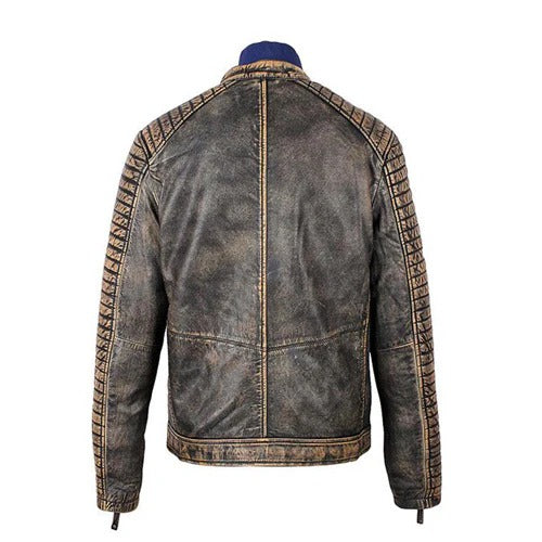 Men’s Black Distressed Leather Jacket Rugged Style